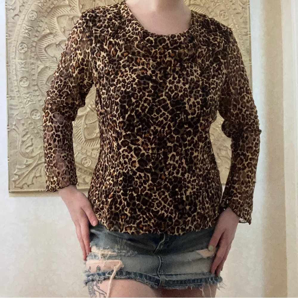 animal print lace long sleeve top
